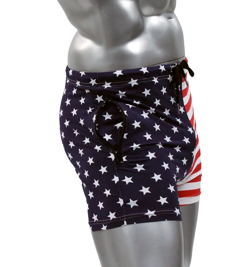 Fitted USA Star and Stripes American Flag Gym Workout Short by NEPTIO®