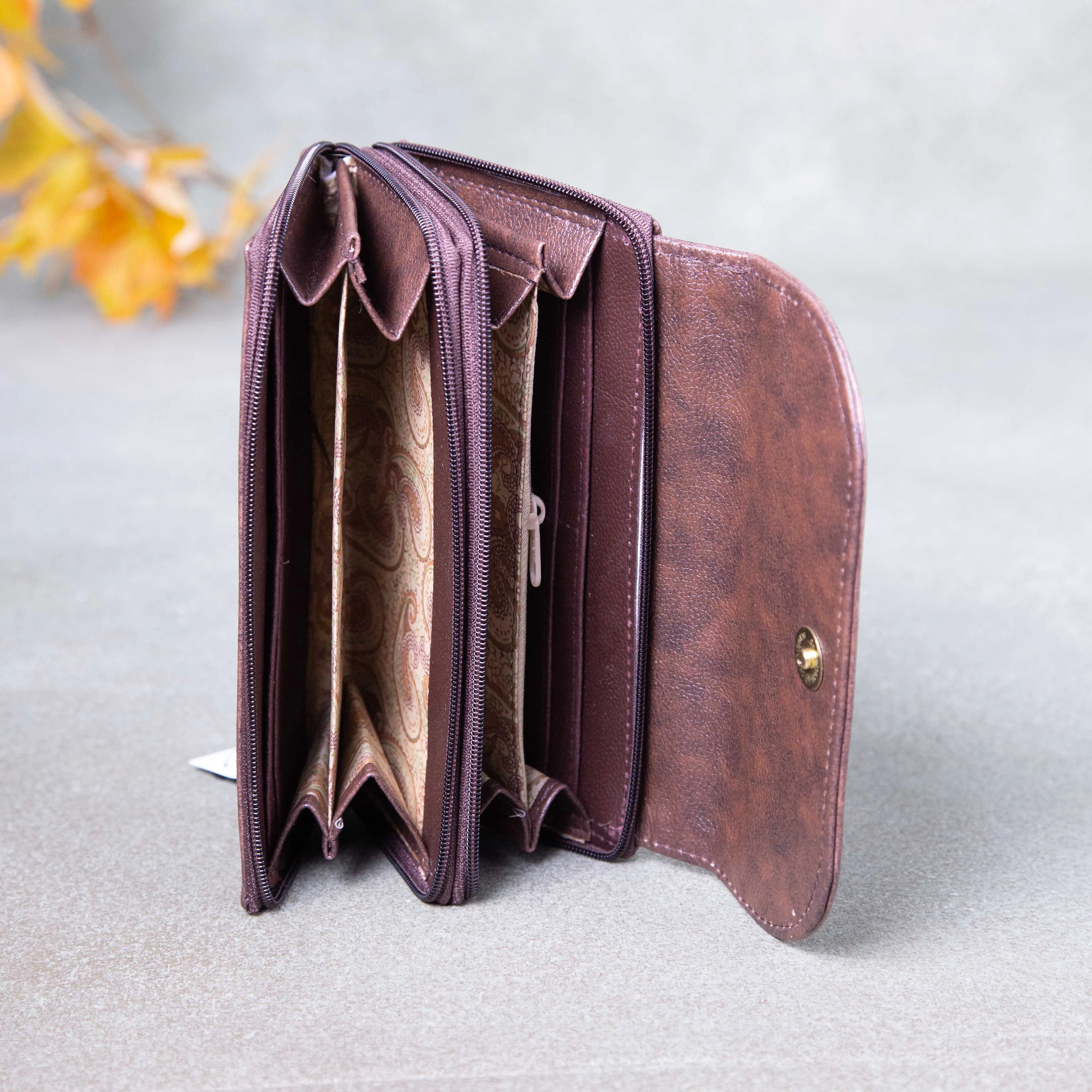 Handmade Wallets -  Dual Zip Red Flower Graphic Printed Design