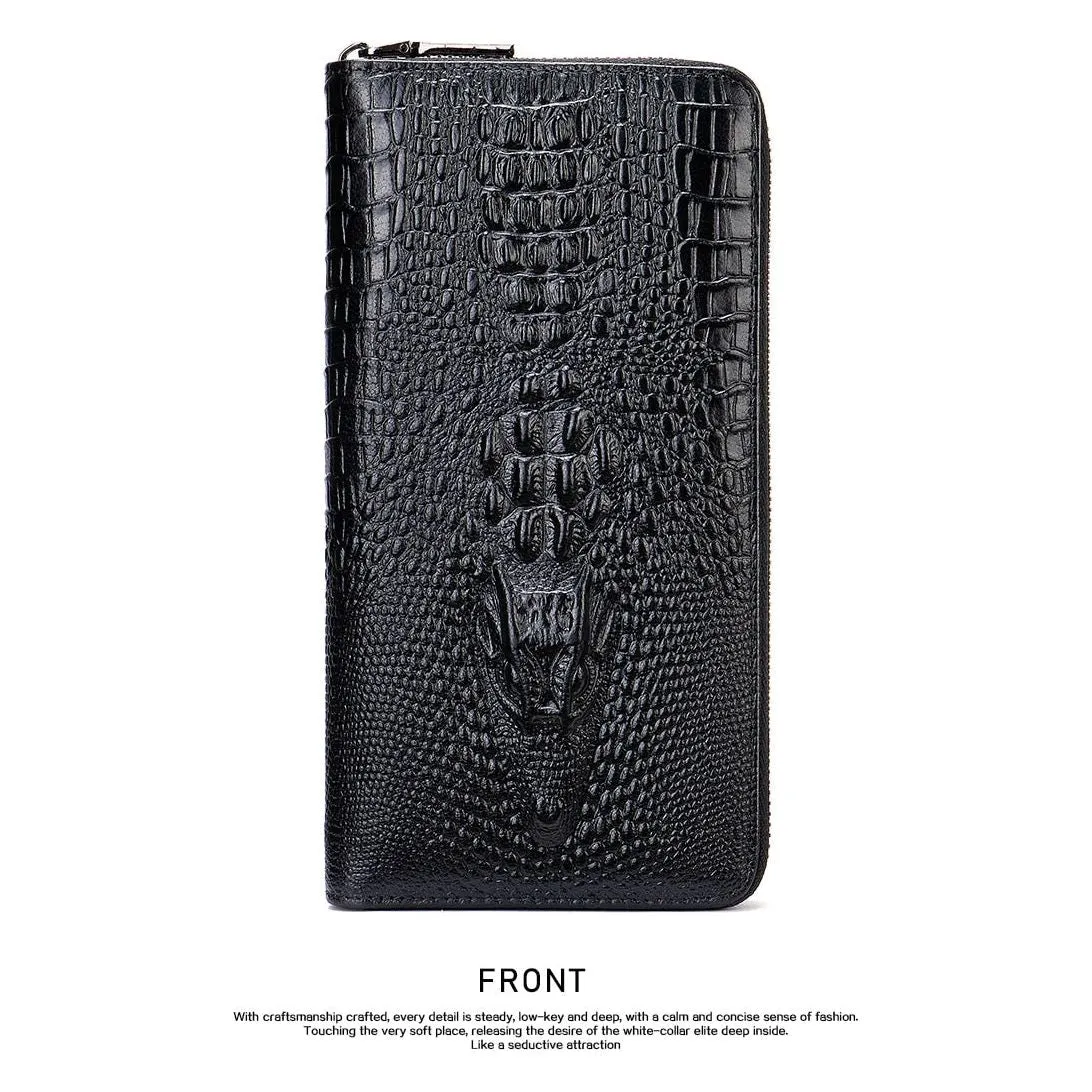 Luxury CrocZip Striped Long Wallet