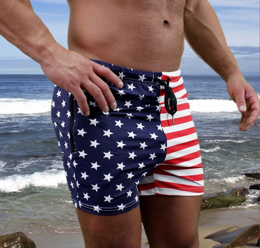 NEPTIO® Sexy Men's Workout Shorts Fitted Star and Stripes Or Solid Gym Running Short