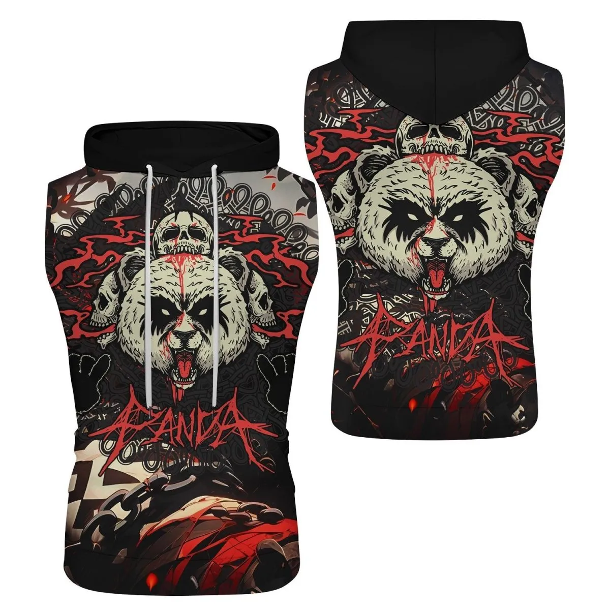 Panda Skull Sleeveless Pullover & Zip Hoodie