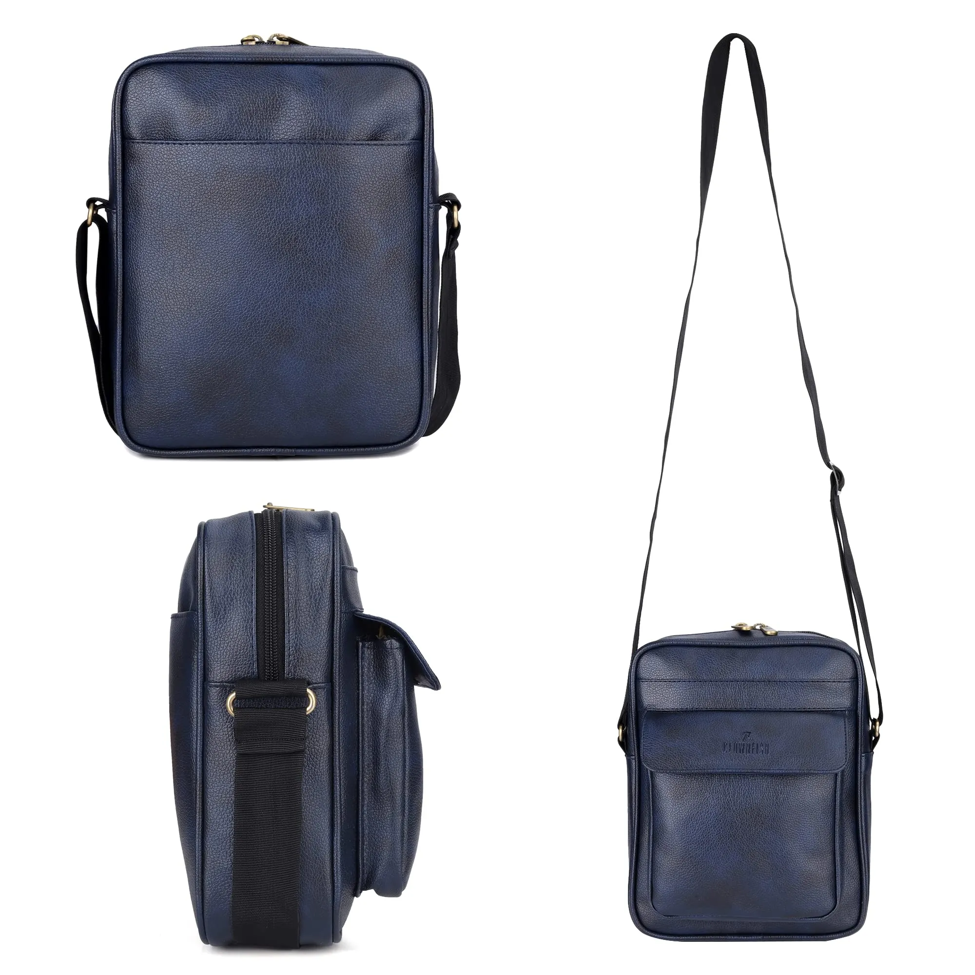 THE CLOWNFISH Della Series Faux Leather Messenger One Side Shoulder Bag and Sling Cross Body Travel Office Business Bag for Men and Women (Black)