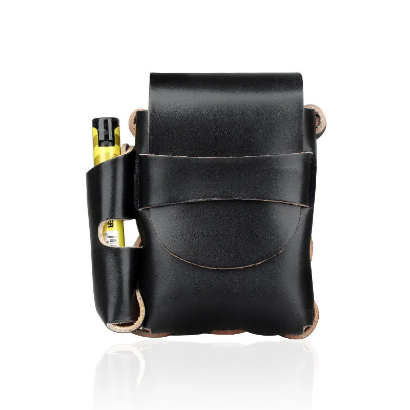 VIntage Handmade Portable Genuine Leather Cowhide Cigarette Case With Lighter
