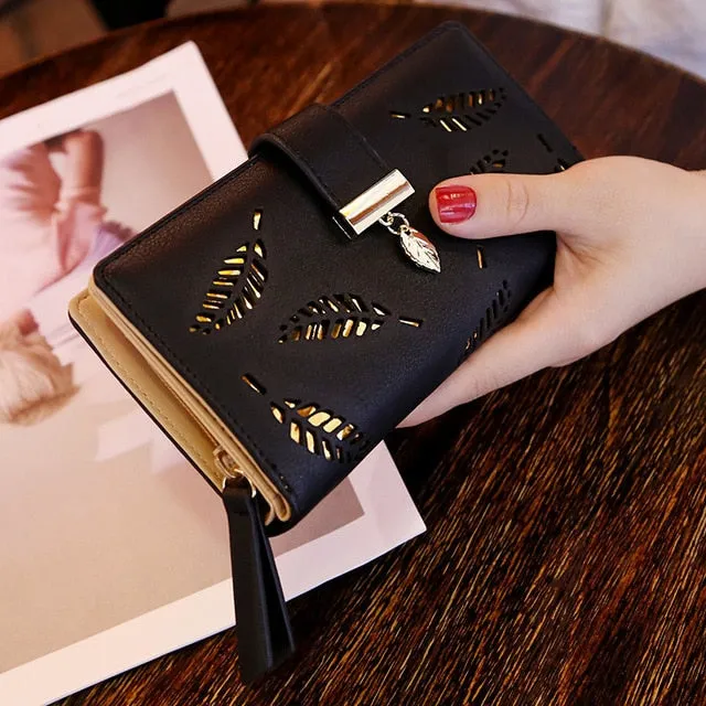 Women's Hollow Golden Leaves Wallet Clutch