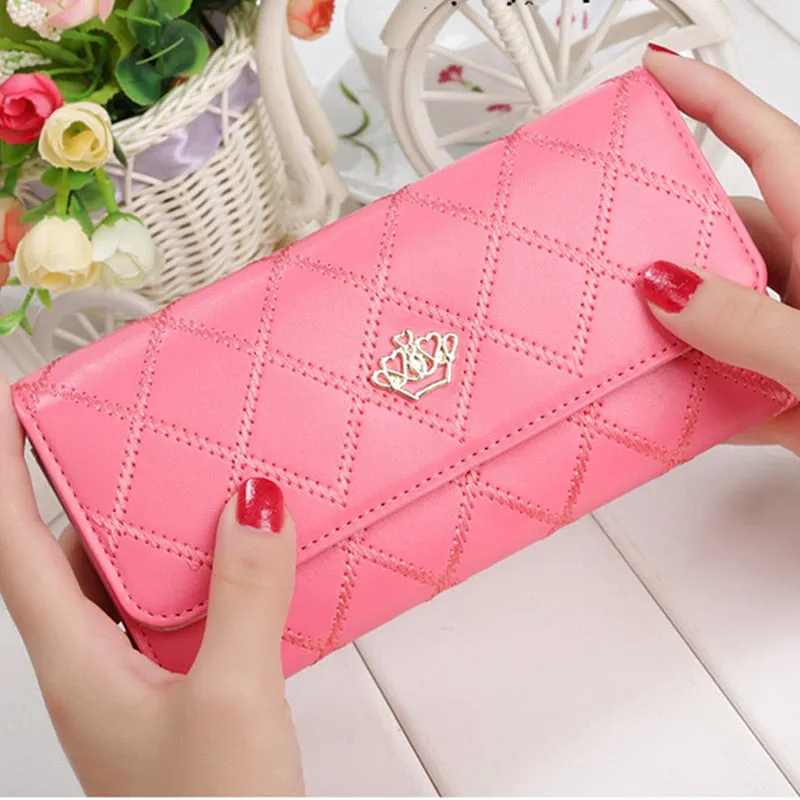 Womens Wallets and Purses Plaid PU Leather Long Wallet Hasp Phone Bag Money Coin Pocket Card Holder Female Wallets Purse